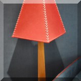 DL10. Wooden floor lamp with red shade. 60”h 
